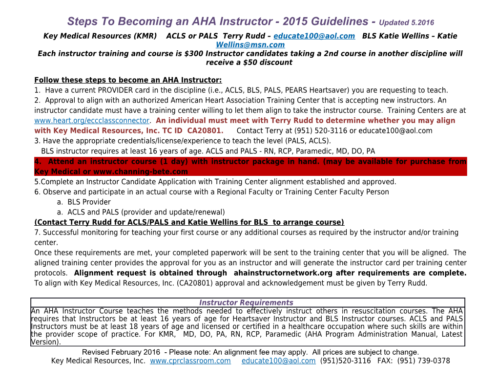 Steps to Becoming an AHA Instructor - 2015 Guidelines - Updated 5.2016