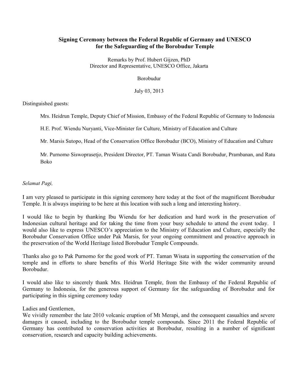 Signing Ceremony Between the Federal Republic of Germany and UNESCO