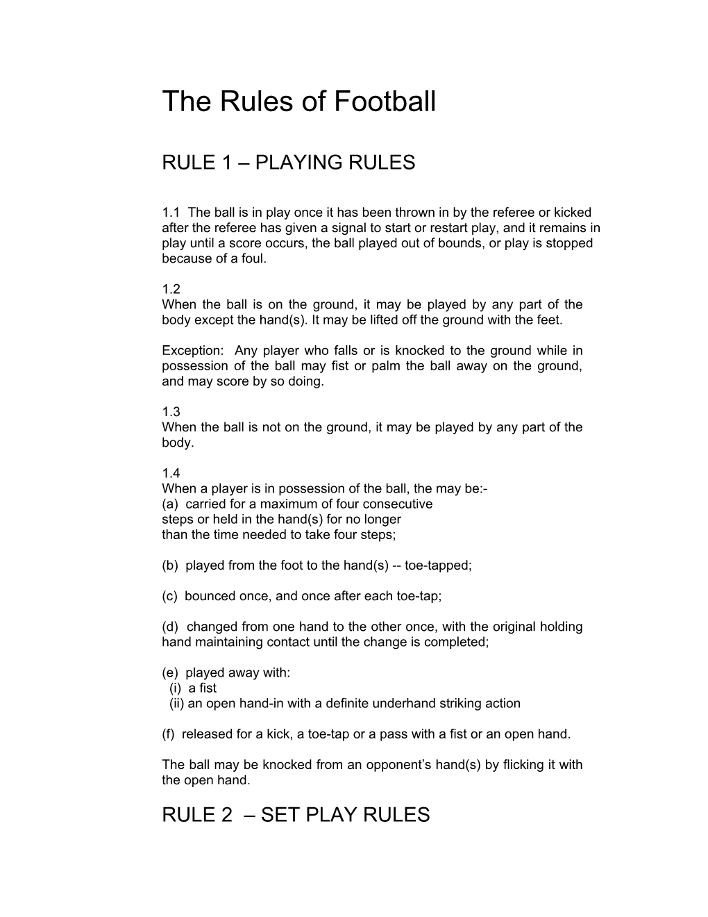 The Rules of Football