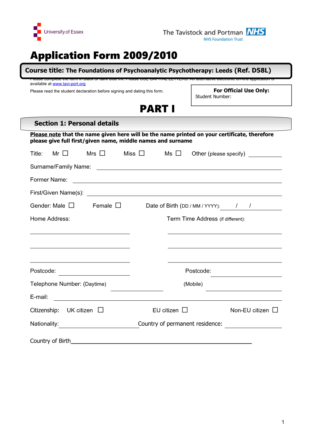 Application Form 2009/2010