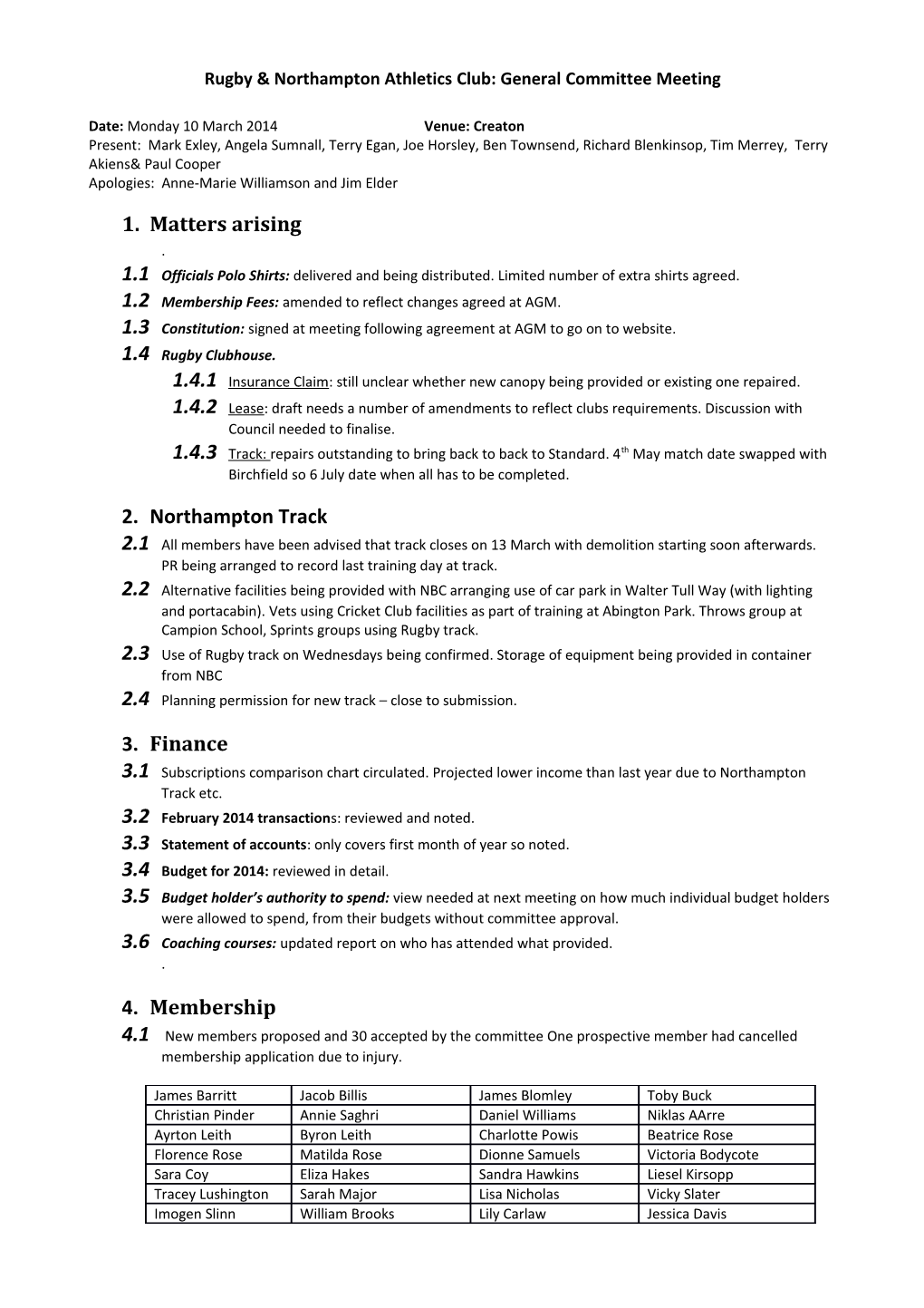 Rugby & Northampton Athletics Club: General Committee Meeting s2