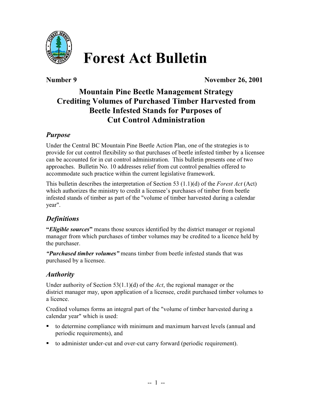 Forest Act Bulletin