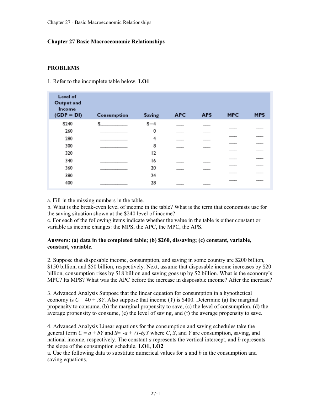 Chapter 27 Basic Macroeconomic Relationships s1