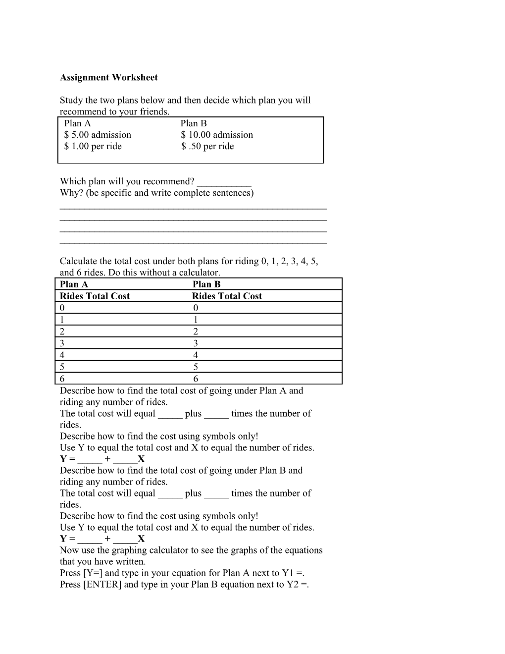 Assignment Worksheet