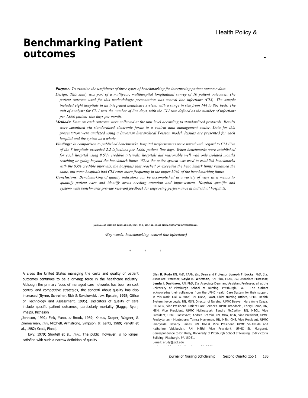 Benchmarking Patient Outcomes