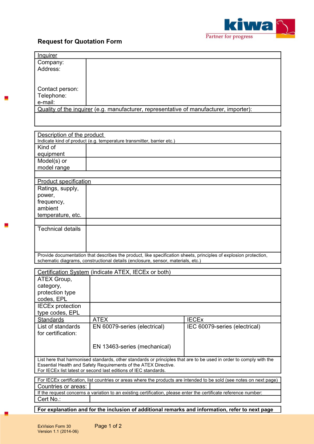 Request for Quotation Form