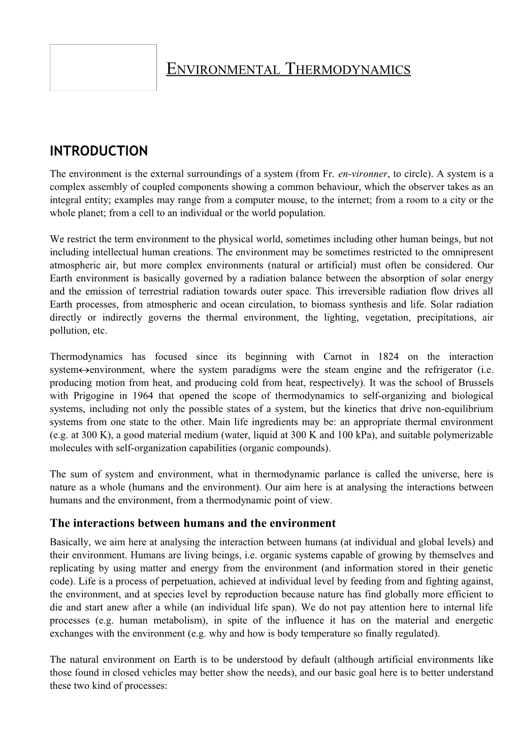 Introduction to Environmental Thermodynamics