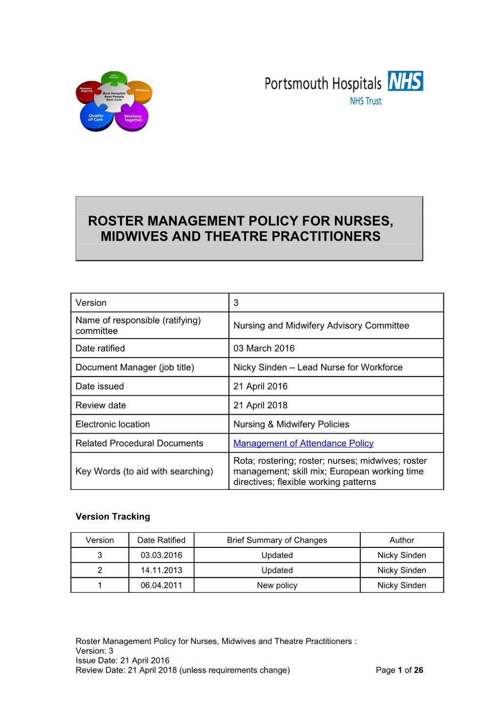 Roster Management Policy for Nurses, Midwives and Theatre Practitioners