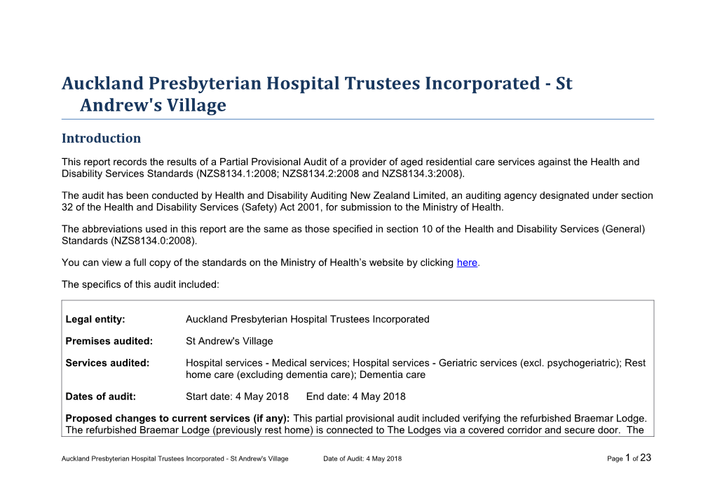 Auckland Presbyterian Hospital Trustees Incorporated - St Andrew's Village