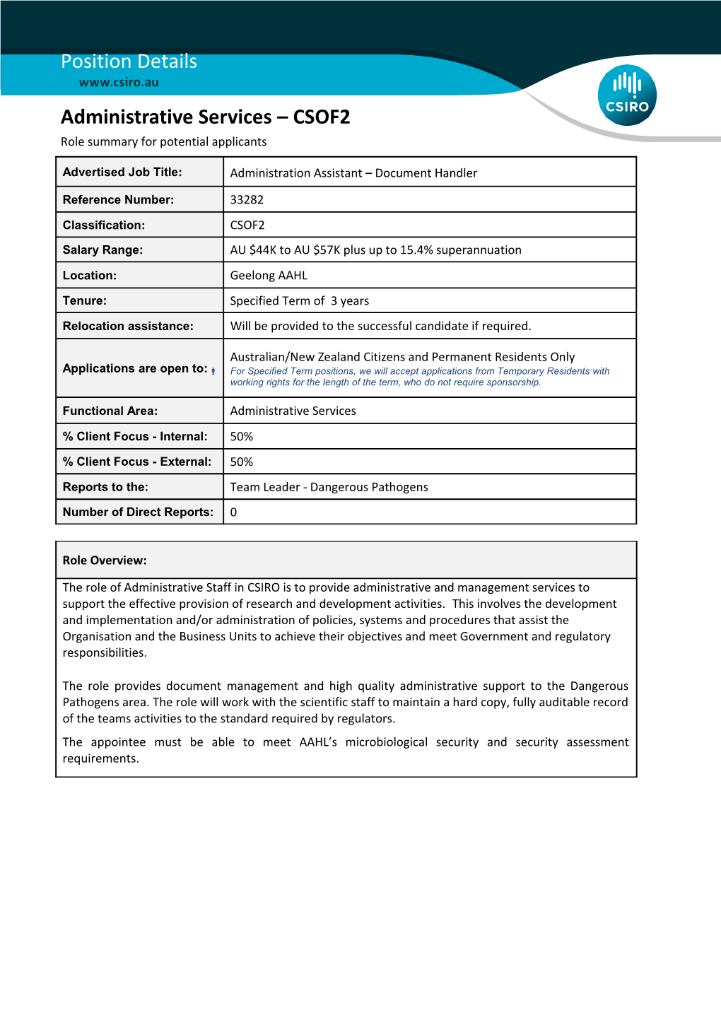 Position Details - Administrative Services - CSOF2