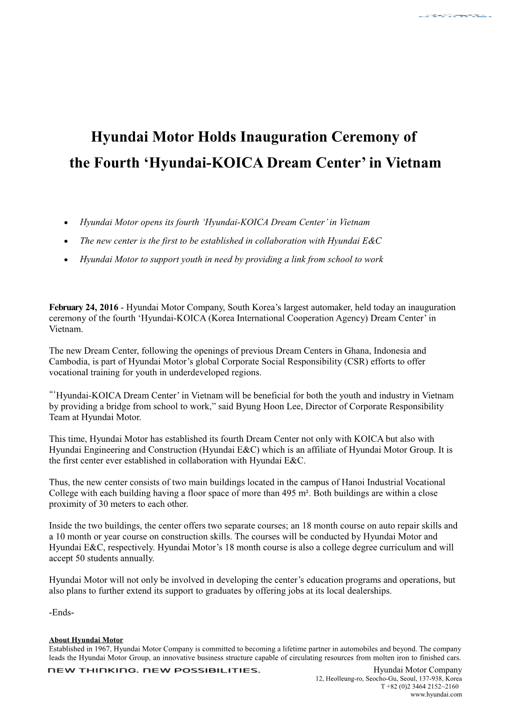 Hyundai Motor Holds Inauguration Ceremony Of