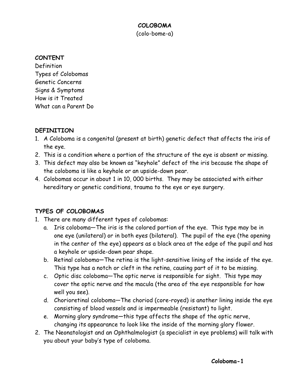 Types of Colobomas