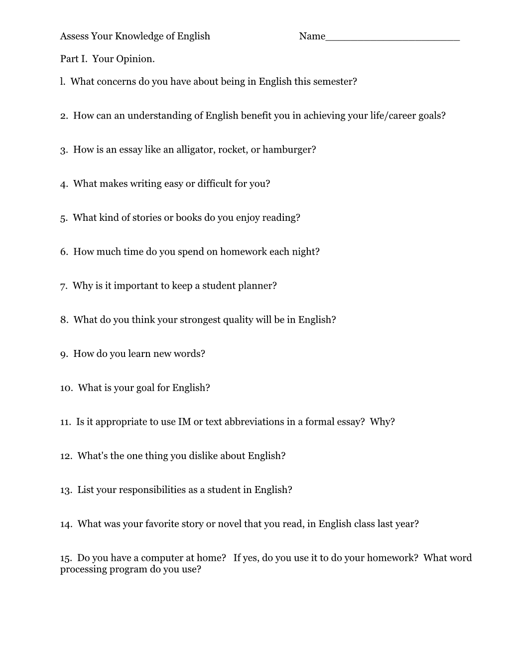 Assess Your Knowledge of English