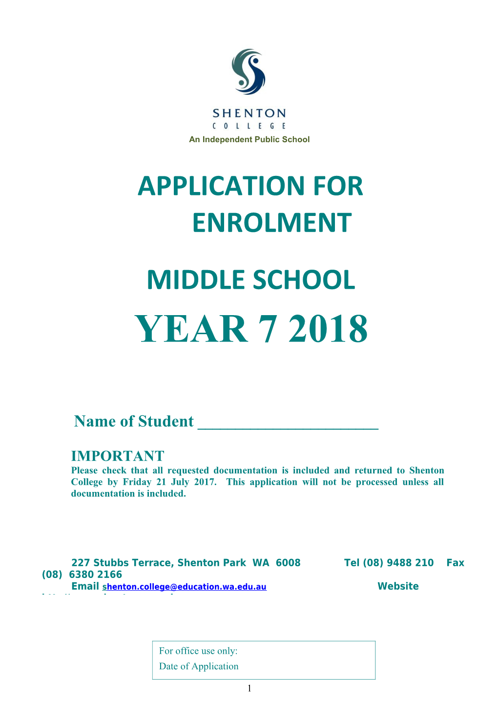 Application for Enrolment