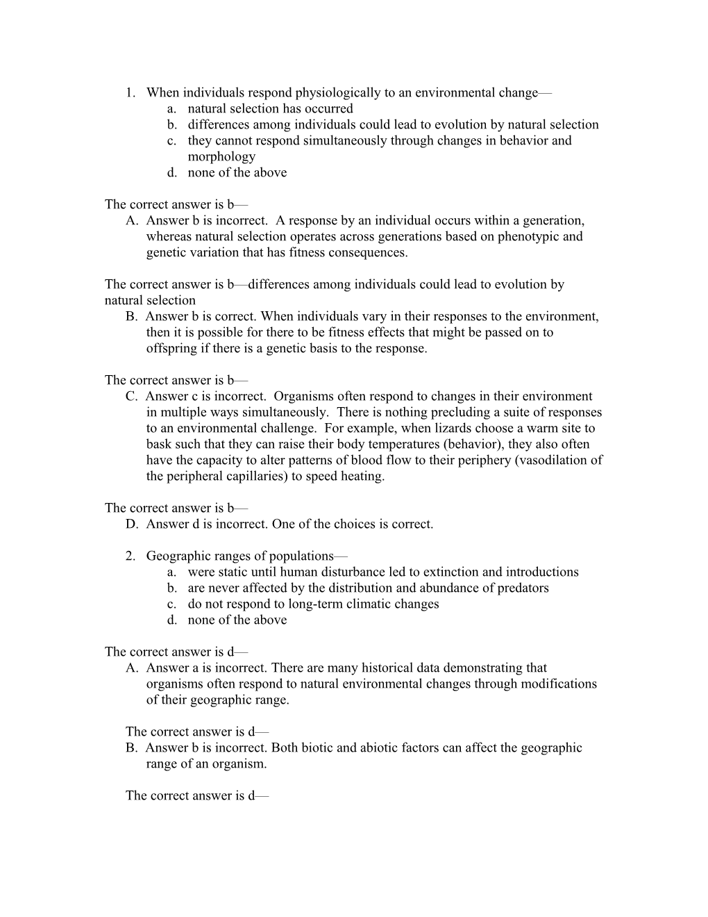 Questions for Chapter 53 Population Ecology