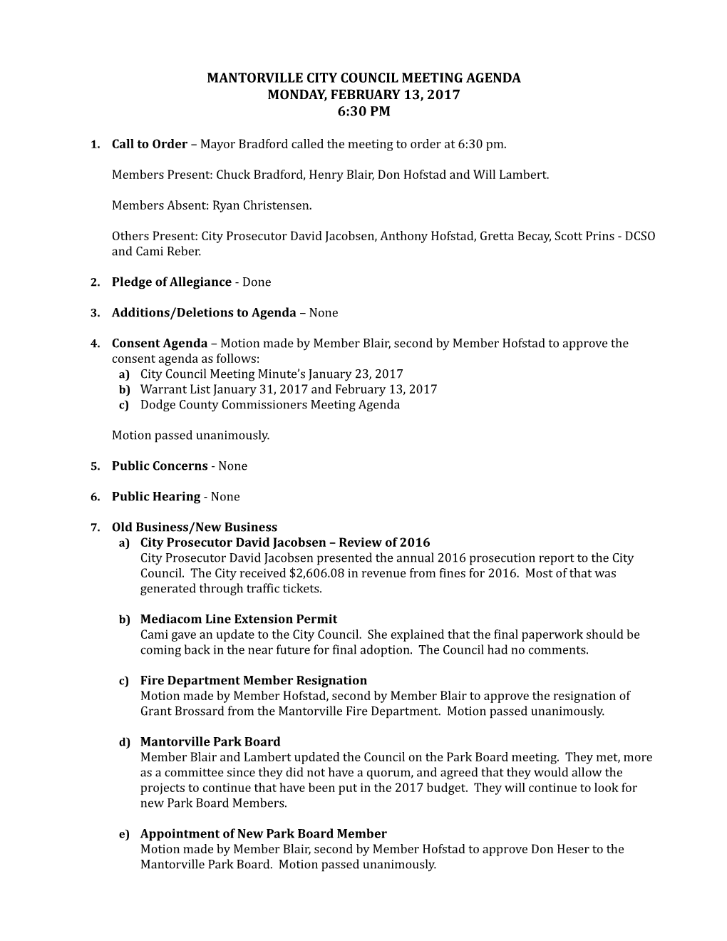 Mantorville City Council Meeting Agenda s1