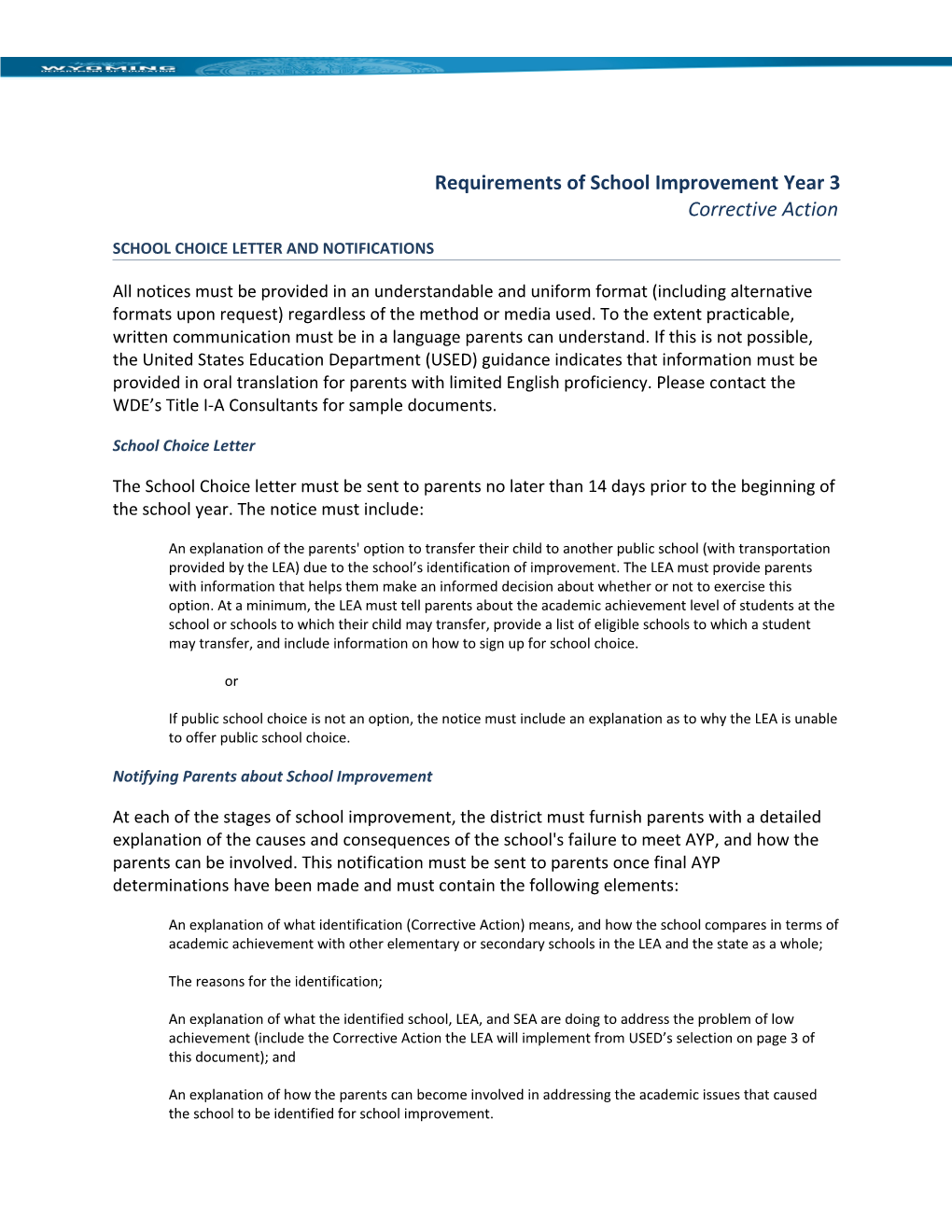 Requirements of School Improvement Year 3