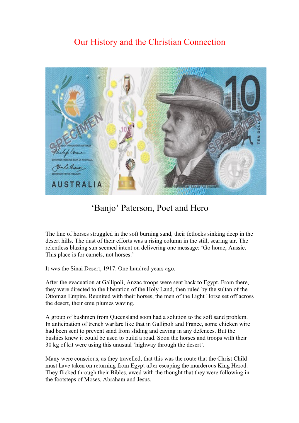 The Christian Connection, the Great Ride and Banjo Paterson