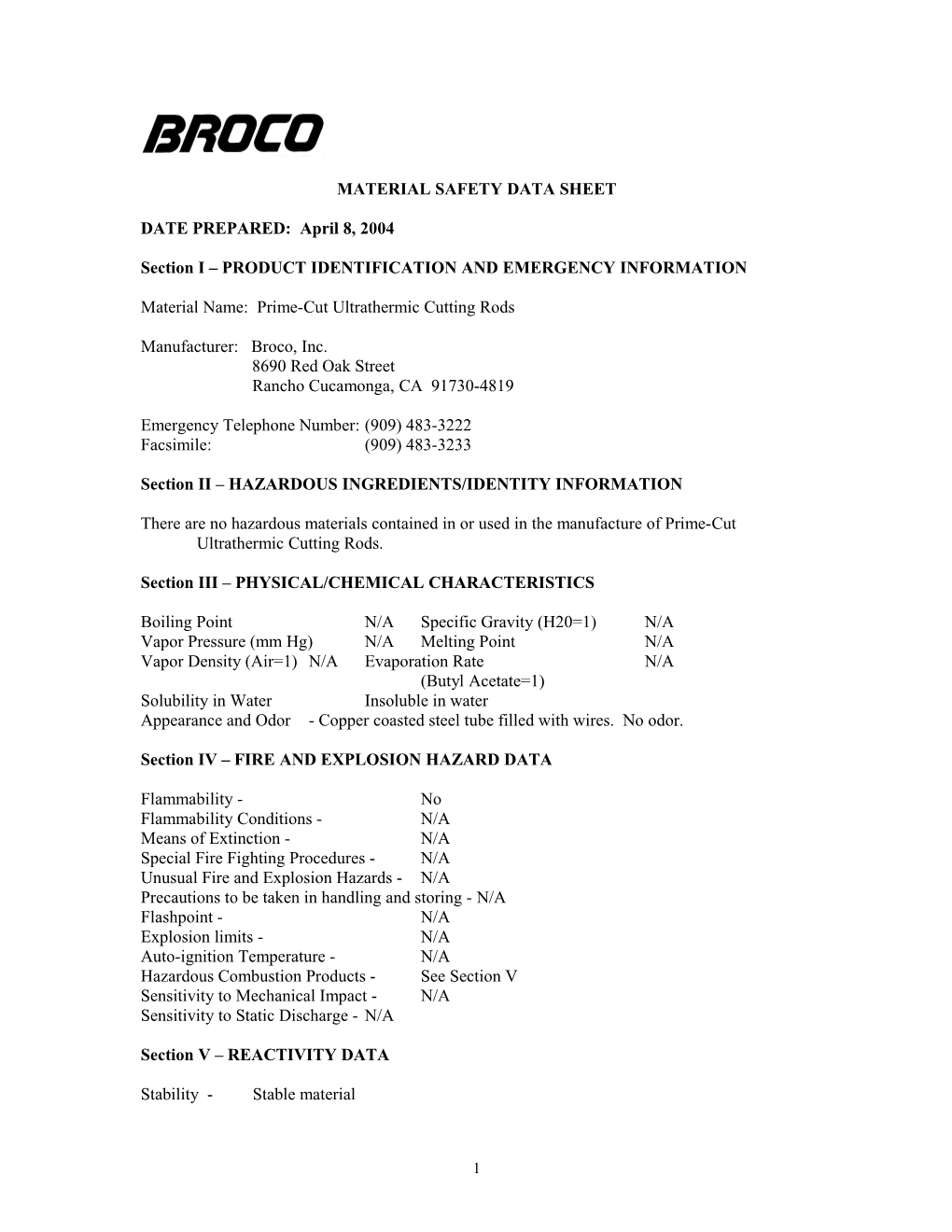 Material Safety Data Sheet s34