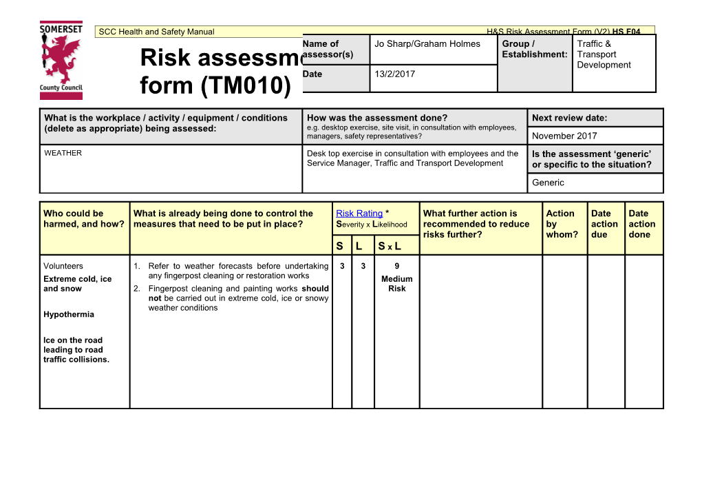 HS F04 Risk Assessment Form