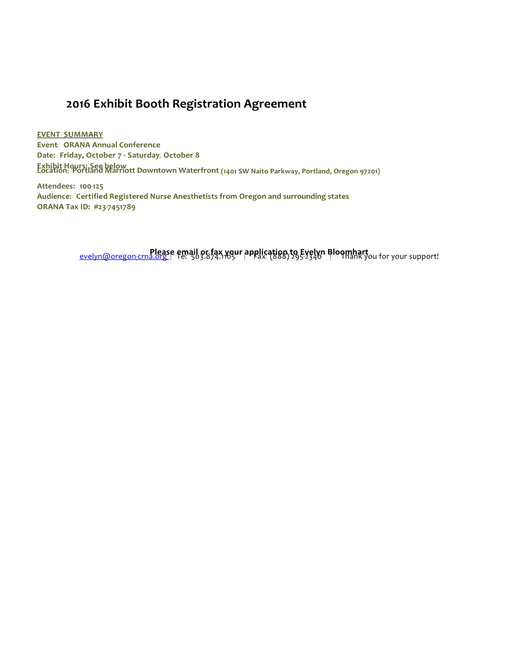 2016 Exhibit Booth Registration Agreement