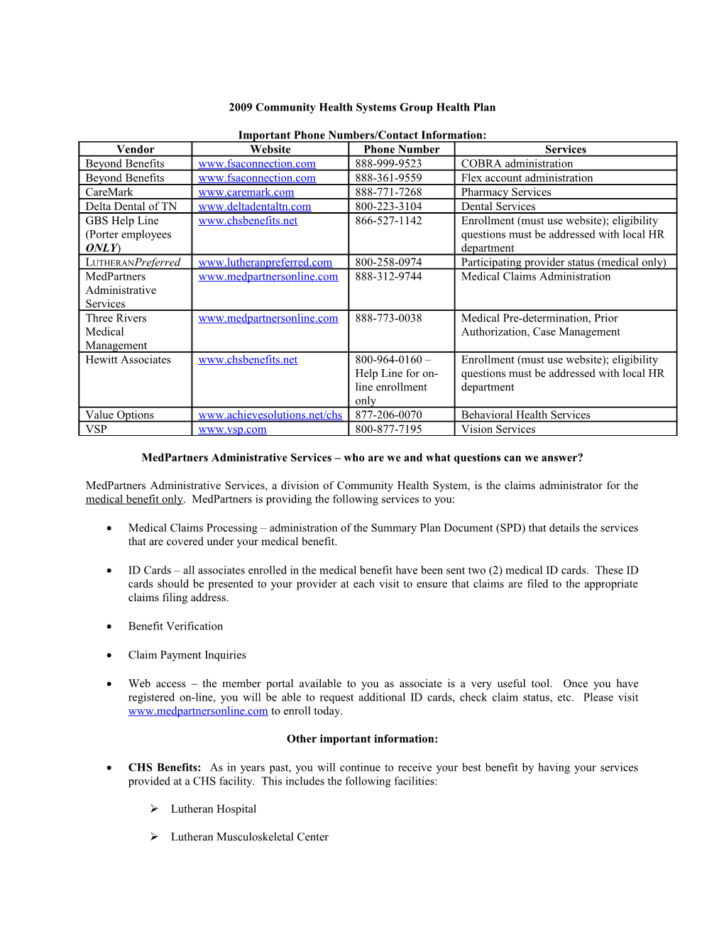 2009 Community Health Systems Group Health Plan