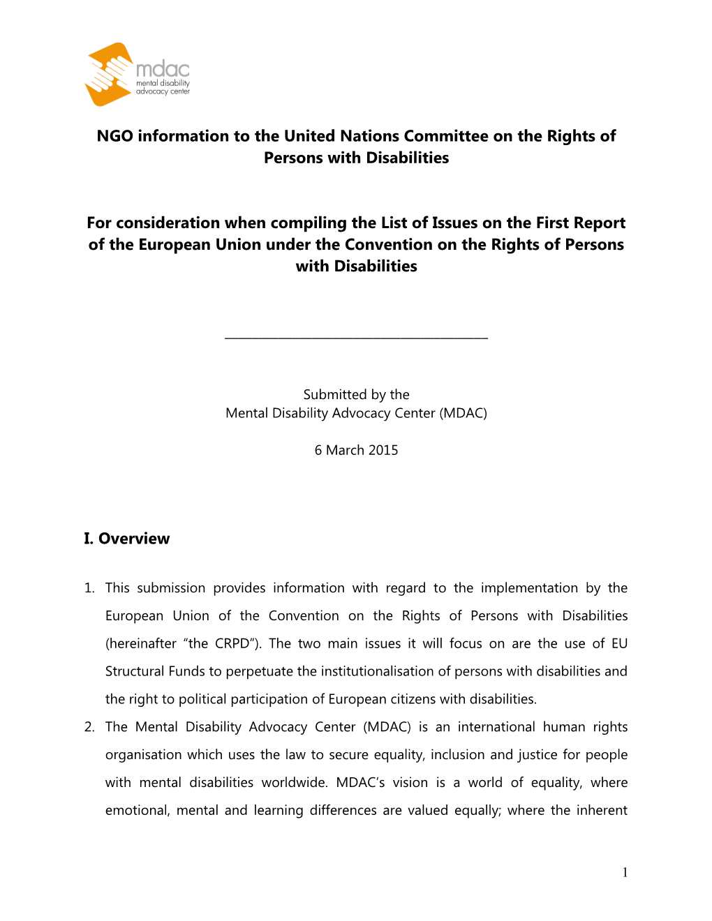 NGO Information to the United Nations Committee on the Rights of Persons with Disabilities