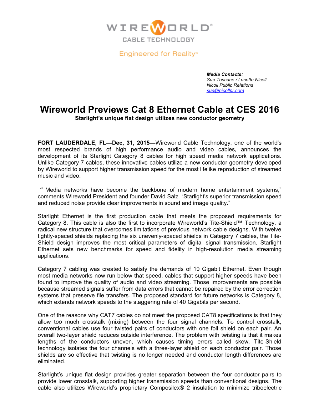 Wireworld Previews Cat 8 Ethernet Cable at CES 2016