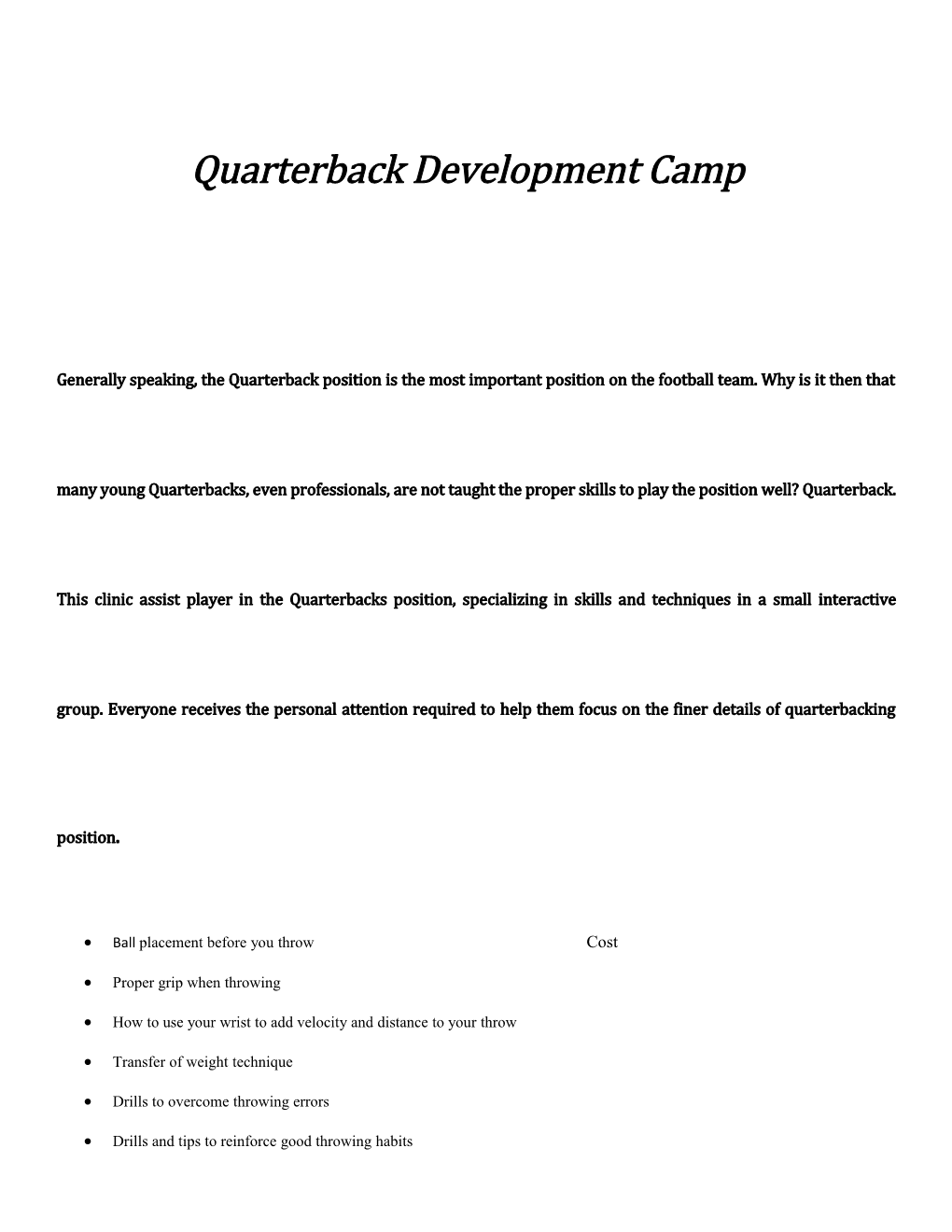 Quarterback Development Camp