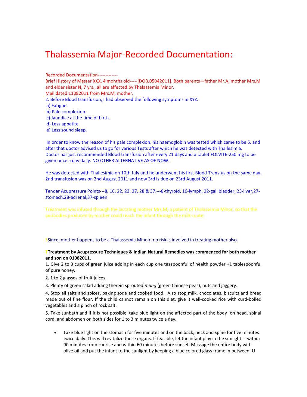 Thalassemia Major-Recorded Documentation