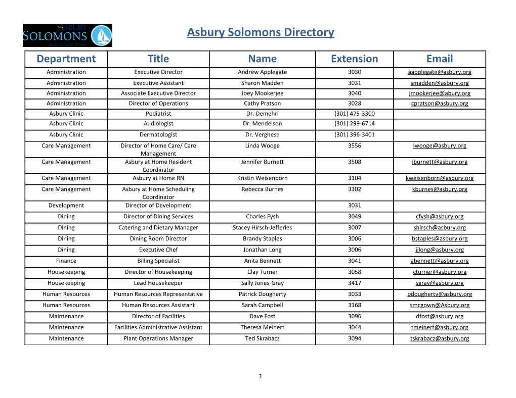 Asbury Solomons Directory