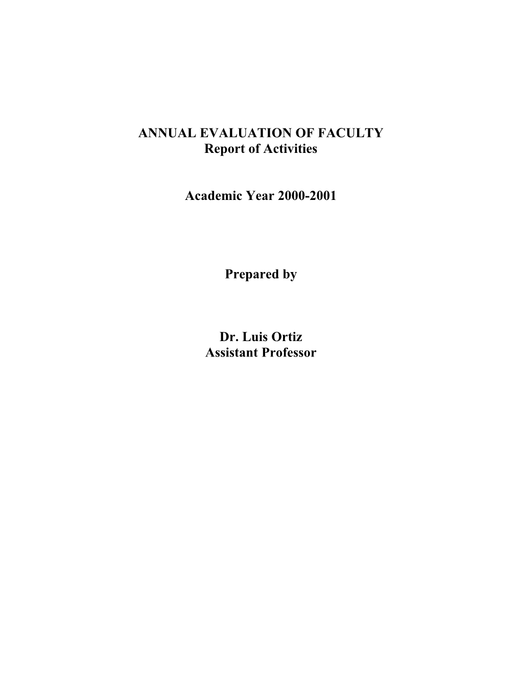 Annual Evaluation of Faculty