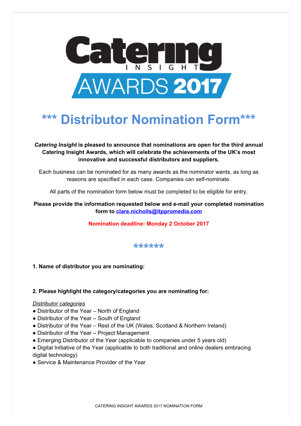 Distributor Nomination Form