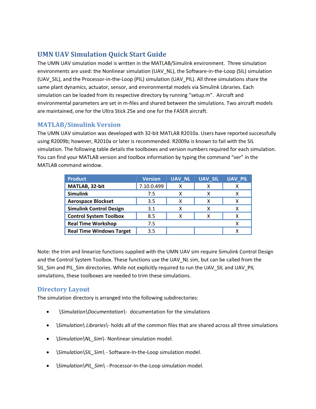 UMN UAV Simulation Quick Start Guide