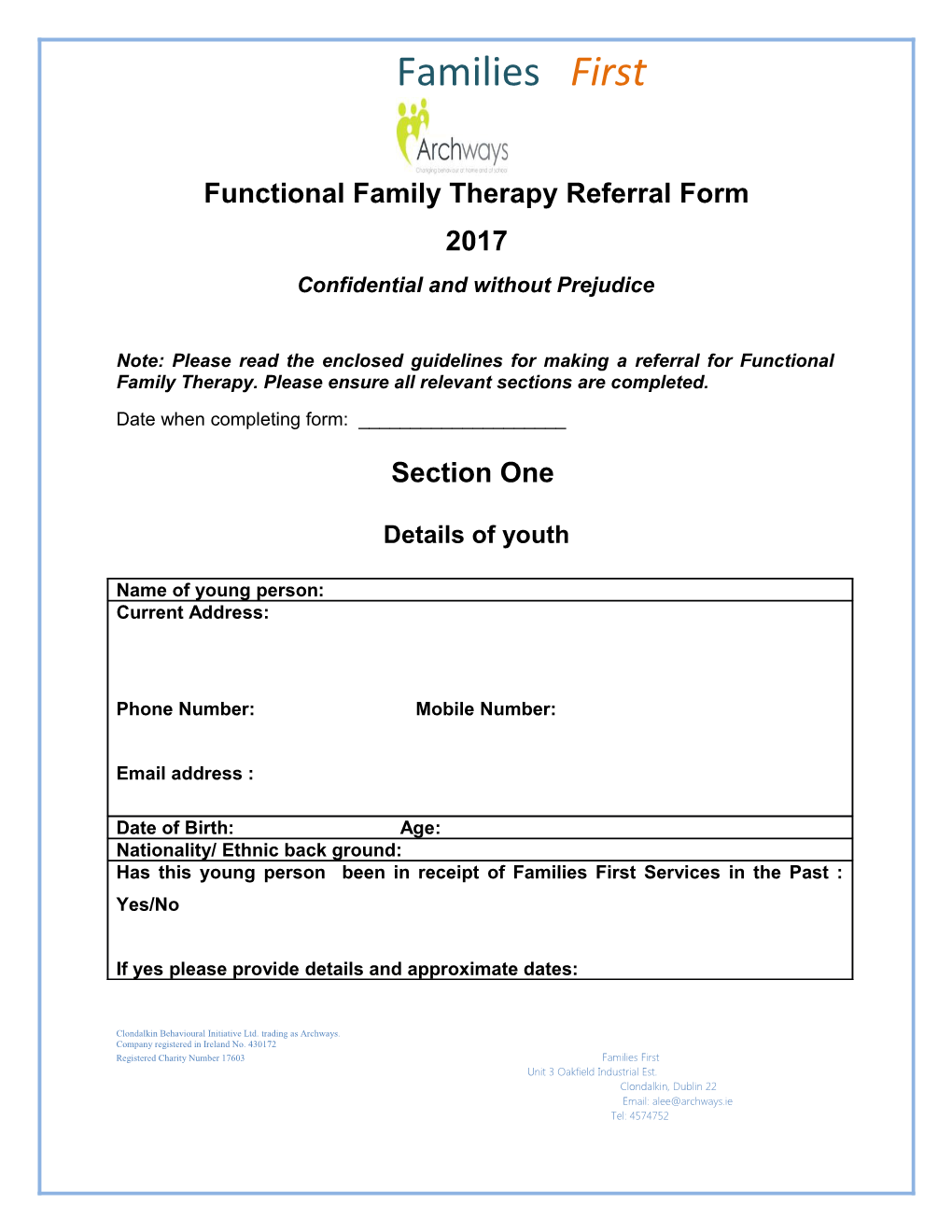 Functional Family Therapy Referral Form