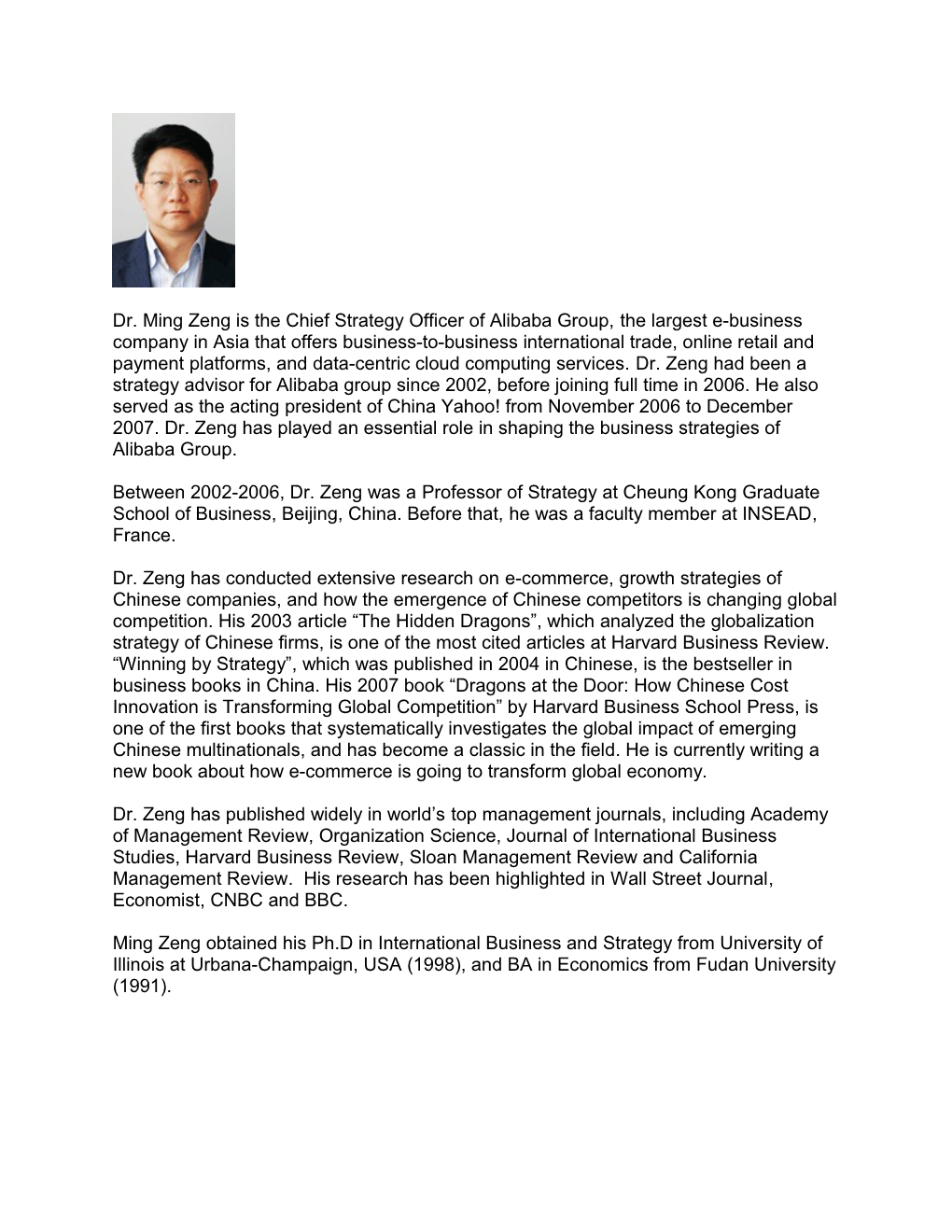 Professor Ming Zeng Is Teaching at INSEAD, One of the Leading International Business Schools