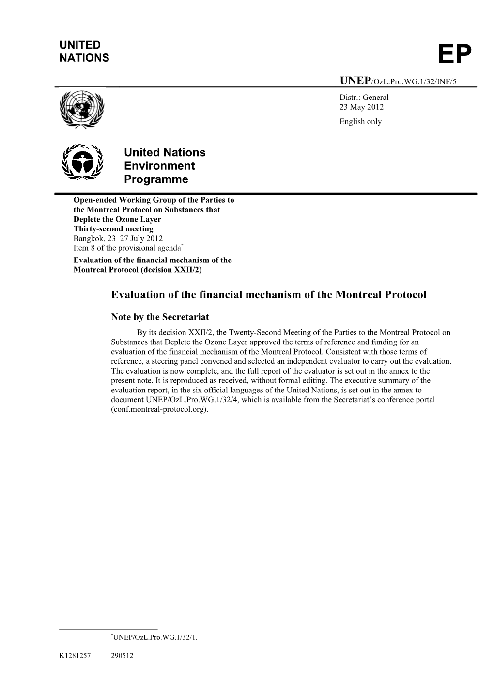 Evaluation of the Financial Mechanism of the Montreal Protocol