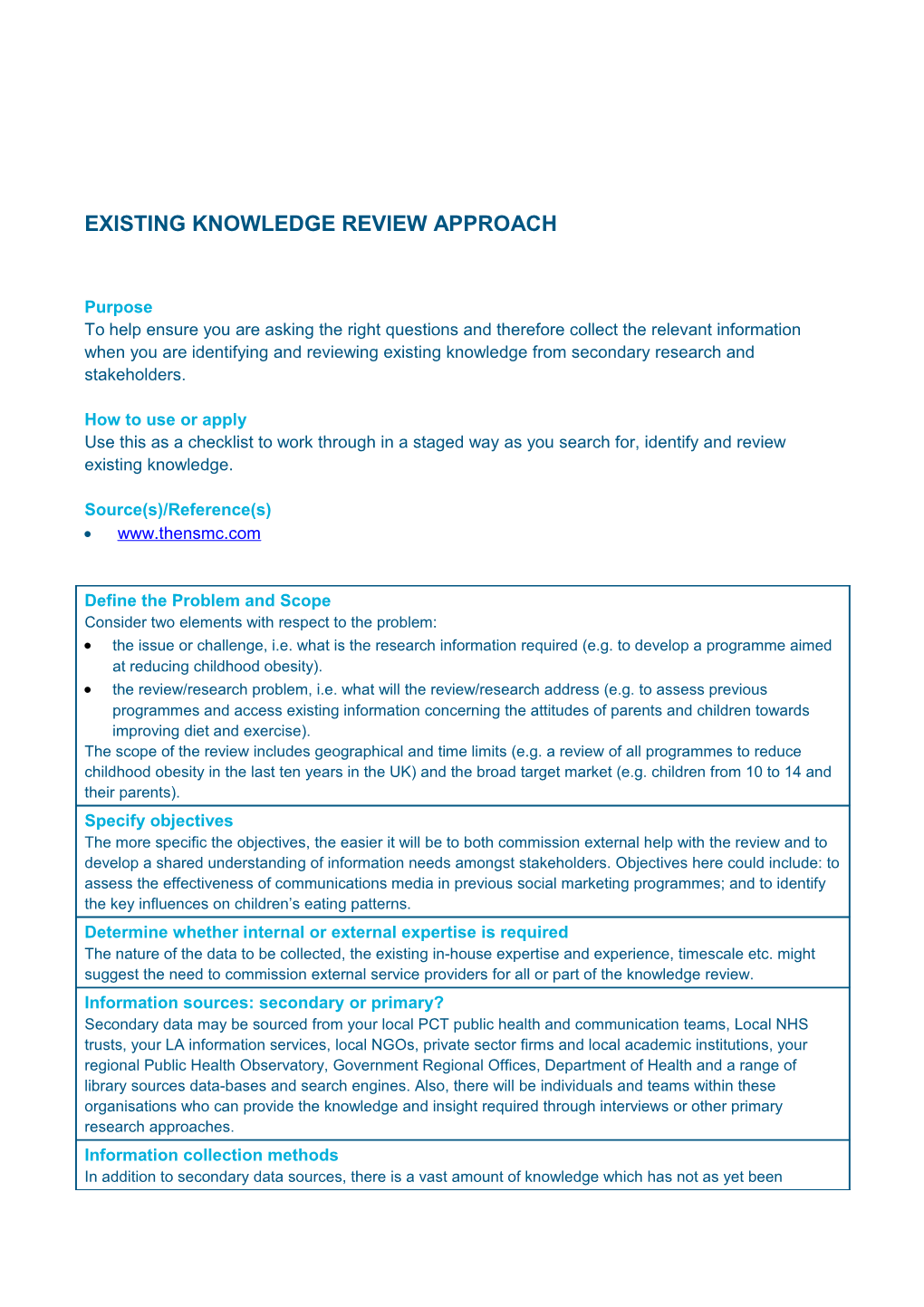 Existing Knowledge Review Approach