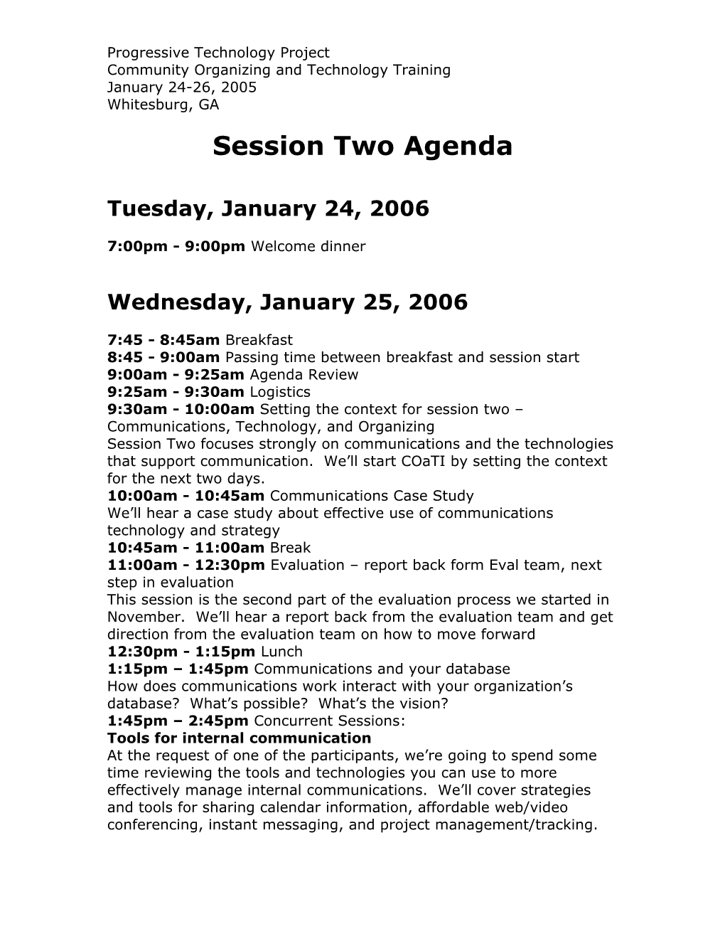 Session Two Agenda