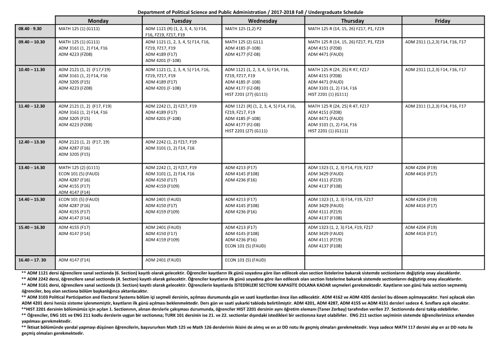 Department of Political Science and Public Administration / 2017-2018Fall / Undergraduate