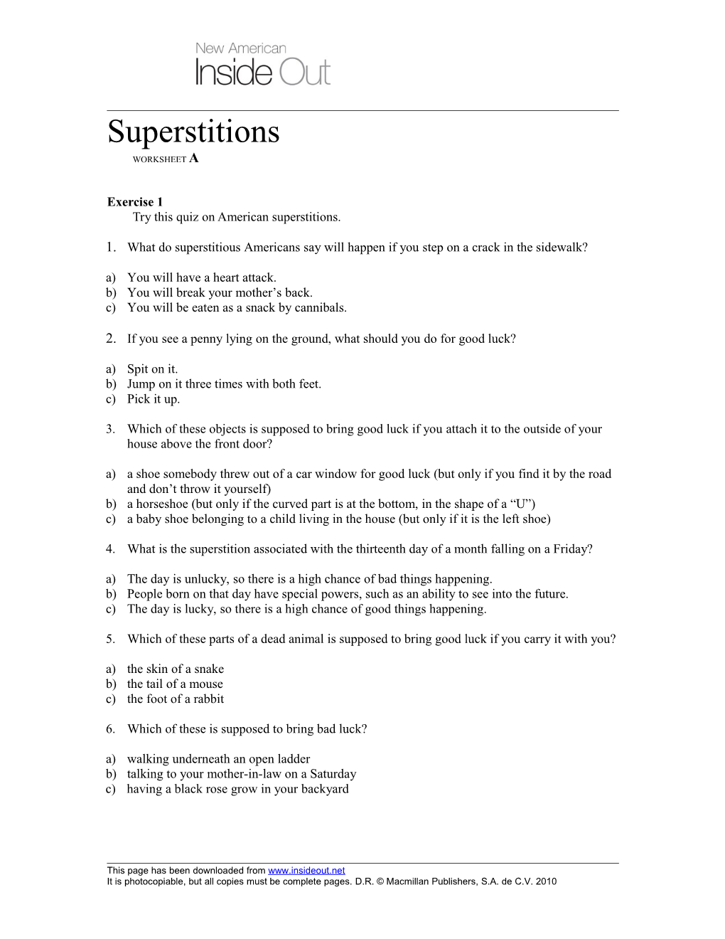 Exercise 1Try This Quiz on American Superstitions