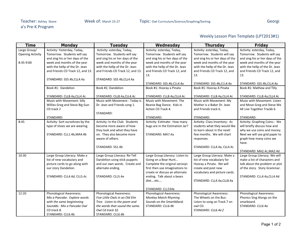 Weekly Lesson Plan Template (LPT2013#1)