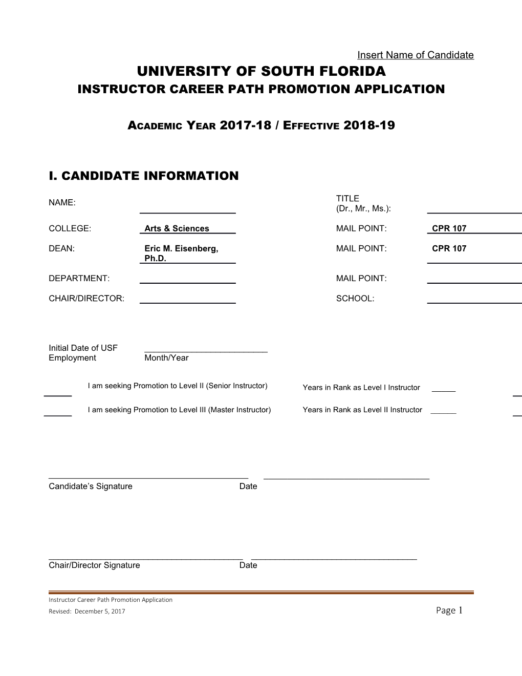 Instructor Career Pathpromotion Application