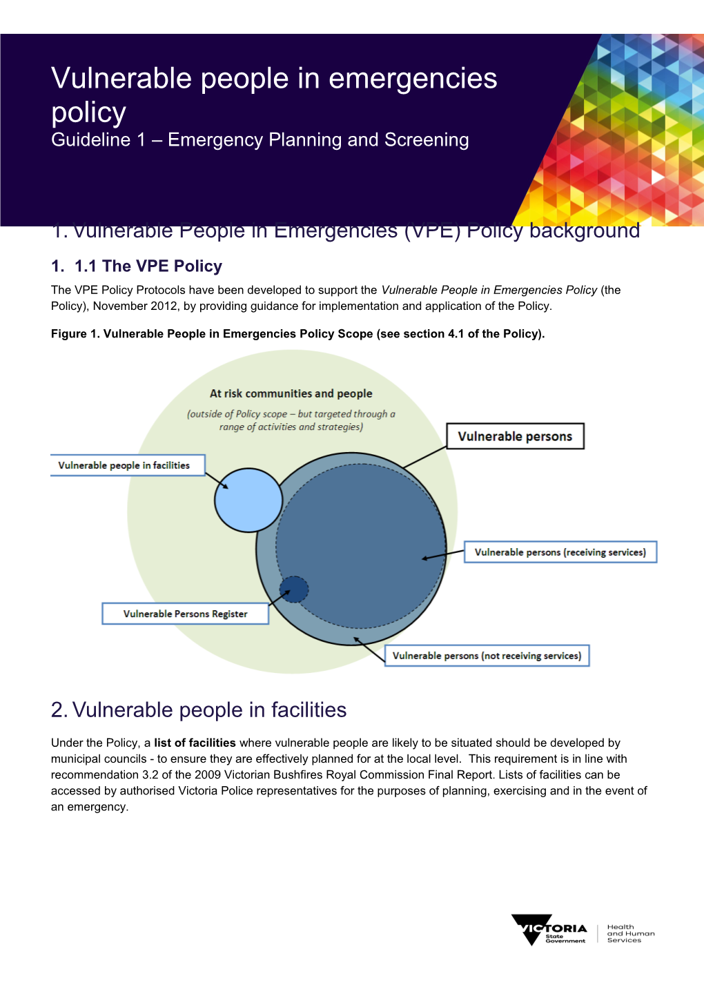 Vulnerable People in Emergencies Policy: Guideline 1 Emergency Planning and Screening