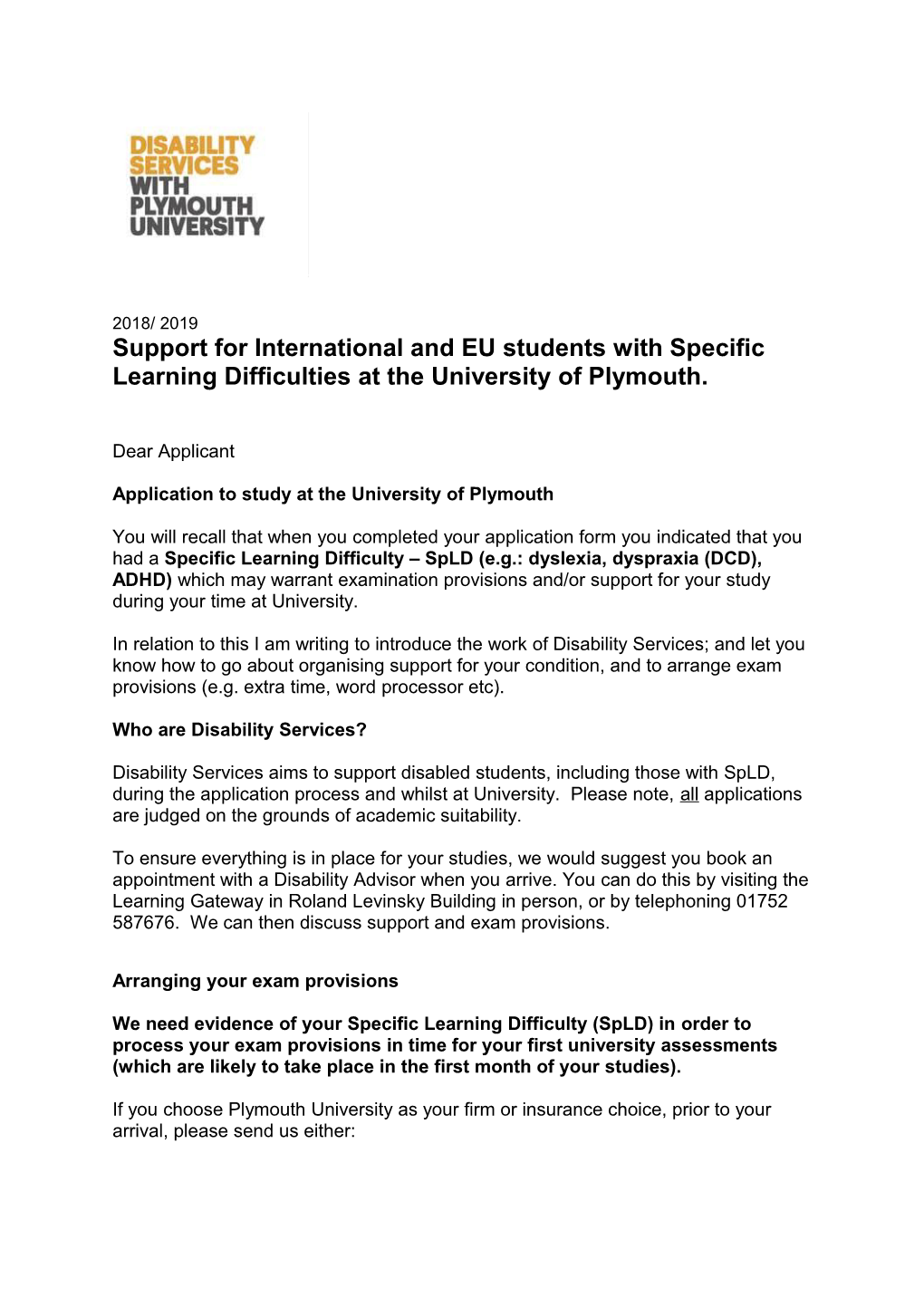 Application to Study at the University of Plymouth