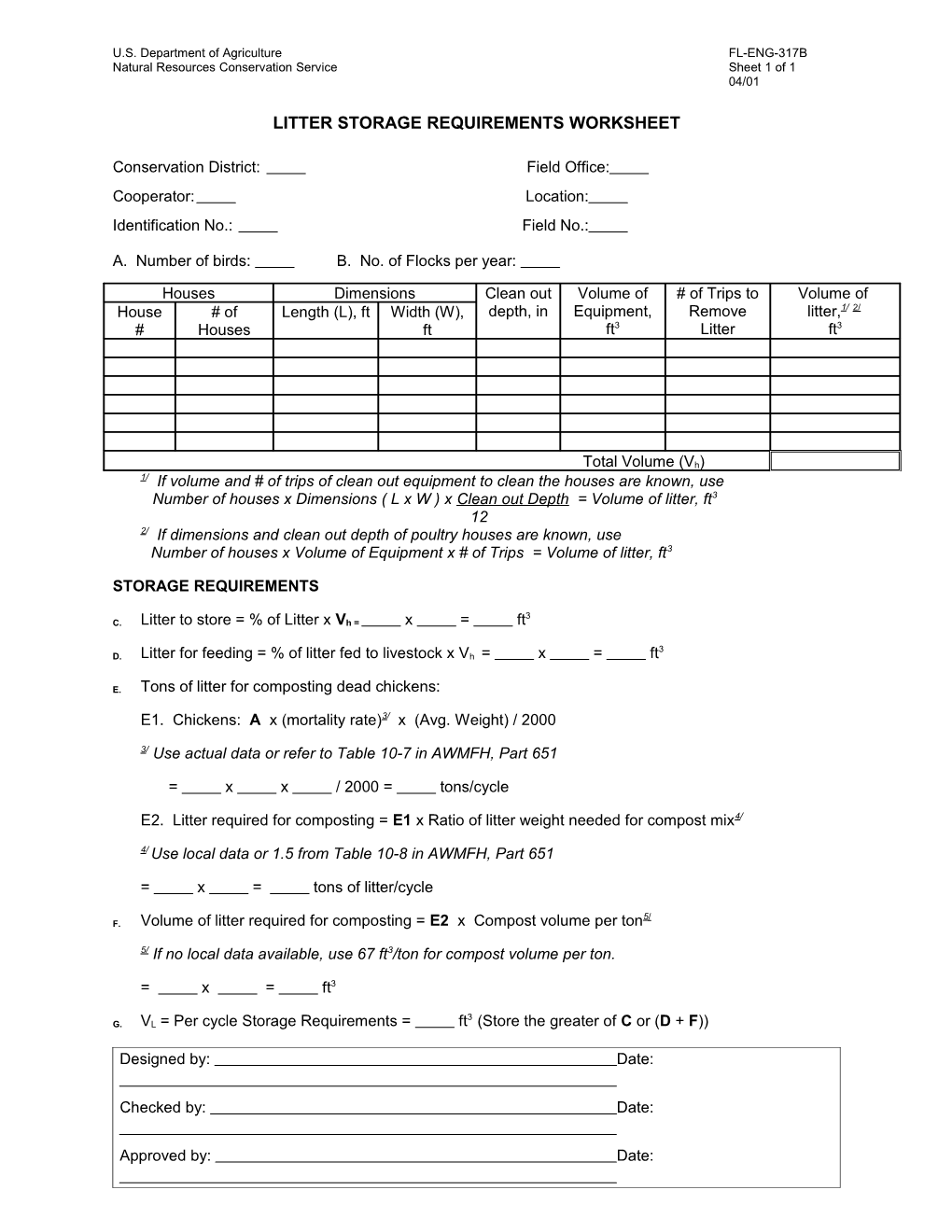 Worksheet to Determine Litter Storage Requirements