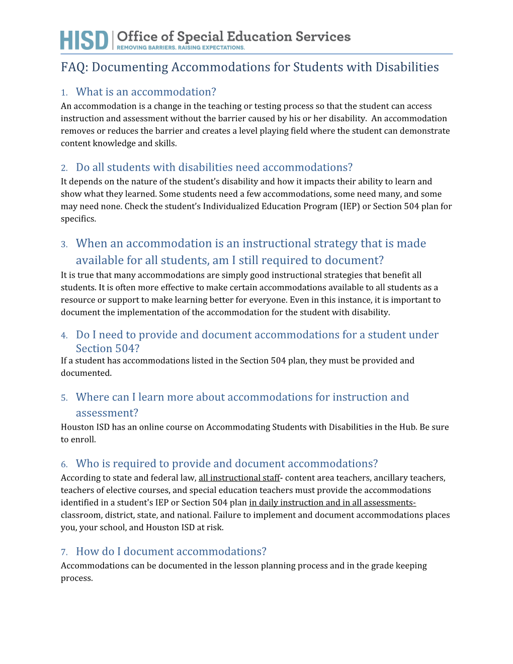 FAQ: Documenting Accommodations for Students with Disabilities