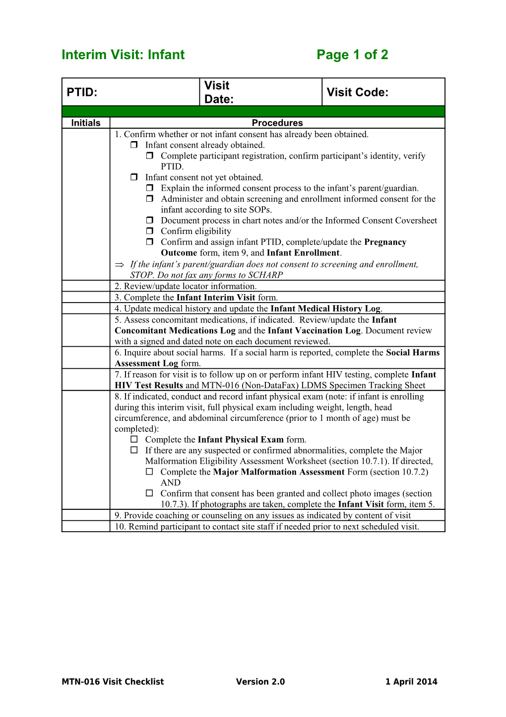 Screening Part 1 Checklist - Non-US