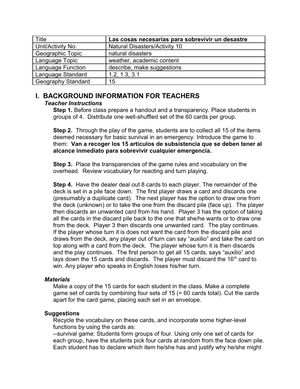 I. Background Information for Teachers s2