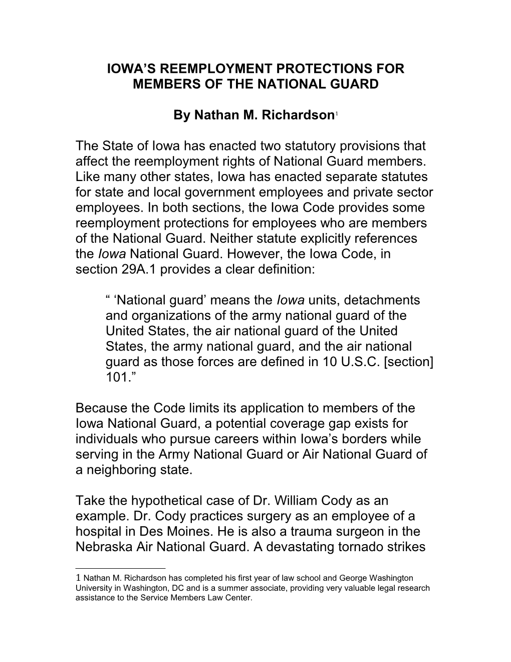 Iowa S Reemployment Protections for Members of the National Guard